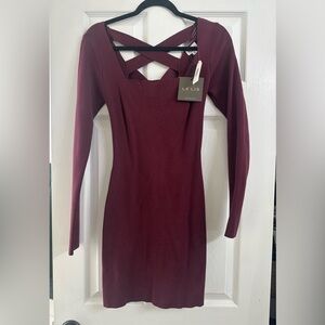 Le Lis Burgundy Long Sleeve Knit Dress lace up back size M NWT